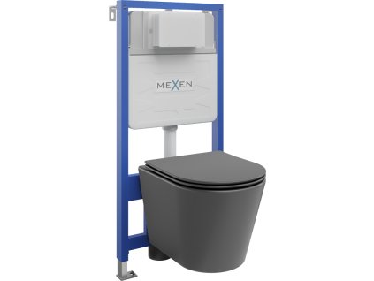 Mexen WC predstenová inštalačná súprava Fenix Slim s WC miskou Rico a sedadlom s pomalým vstupom, tmavosivá matná - 61030724071