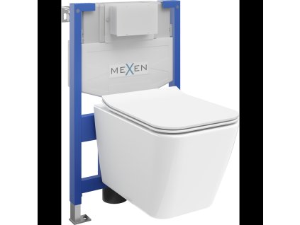 Mexen WC predstenová inštalačná súprava Fenix XS-F s WC misou Cube a pomaly fúkacím sedadlom, biely lesk - 68030924000