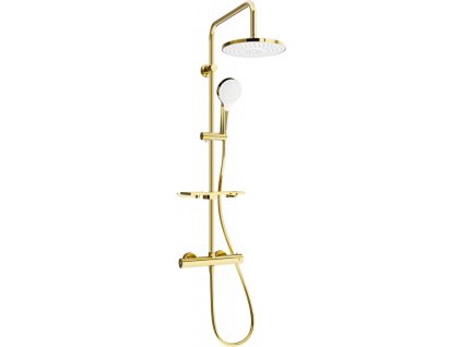 Mexen KT05 nástenná sprchová súprava s dažďovou sprchou, termostatická batéria, zlatá/biela - 771500593-50