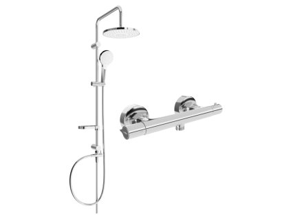 Mexen Erik nástenná sprchová súprava s dažďovou sprchou, termostatická sprchová batéria Slim, chróm - 77105205-00