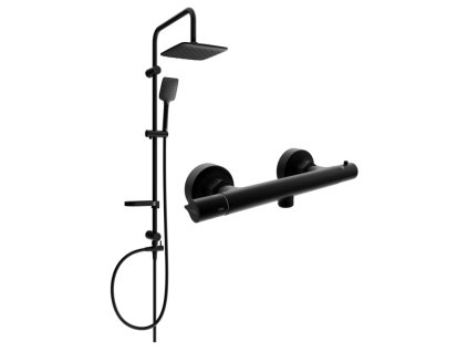 Mexen Sven nástenná sprchová súprava s dažďovou sprchou, termostatická sprchová batéria Slim, čierna - 77105262-70