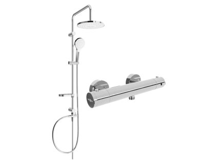 Mexen Erik nástenná sprchová súprava s dažďovou sprchou, termostatická sprchová batéria Kai, chróm - 77100205-00