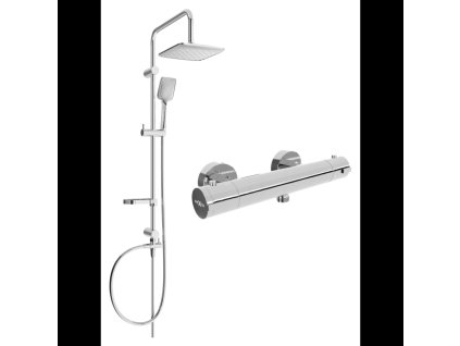 Mexen Sven nástenná sprchová súprava s dažďovou sprchou, termostatická sprchová batéria Kai, chróm - 77100262-00