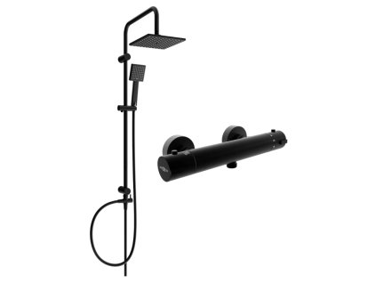 Mexen Tord nástenná sprchová súprava s dažďovou sprchou, termostatická sprchová batéria Kai, čierna - 77100200-70