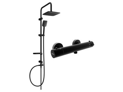 Mexen Sven nástenná sprchová súprava s dažďovou sprchou, termostatická sprchová batéria Kai, čierna - 77100262-70