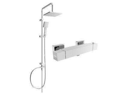 Mexen Tord nástenná sprchová súprava s dažďovou sprchou, termostatická sprchová batéria Cube, chróm - 77200200-00