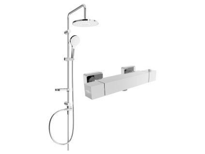 Mexen Erik nástenná sprchová súprava s dažďovou sprchou, termostatická sprchová batéria Cube, chróm - 77200205-00