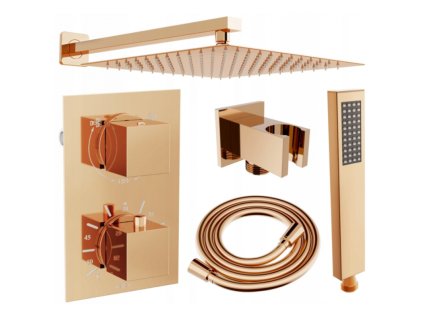 Mexen Cube DR02 podomietková sprchová súprava s dažďovou sprchou 30 cm, ružové zlato - 77502DR0230-60