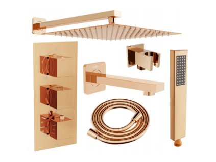 Mexen Cube DR02 set vane a sprchy s 25 cm dažďovou sprchou, ružové zlato - 77503DR0225-60