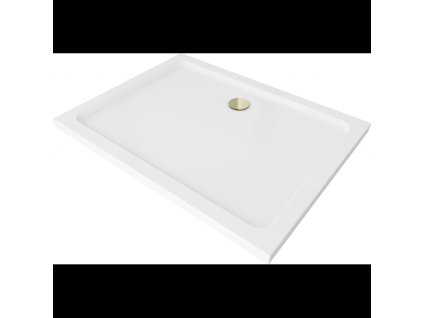 Mexen Flat sprchová vanička obdĺžniková slim 90 x 70 cm, biela, sifón zlatý - 40107090G