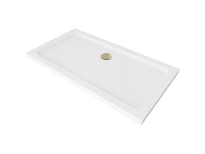 Mexen Flat sprchová vanička obdĺžniková slim 140 x 70 cm, biela, sifón zlatý - 40107014G