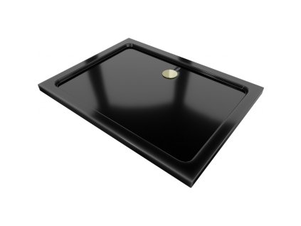 Mexen Flat sprchová vanička obdĺžniková slim 110 x 70 cm, čierna, sifón zlatý - 40707011G