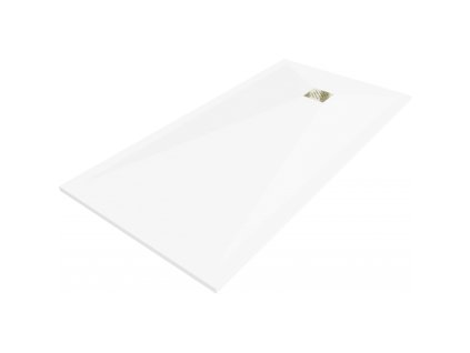 Kompozitná obdĺžniková sprchová vanička Mexen Stone+ 180 x 70 cm, biela, zlatá mriežka - 44107018-G
