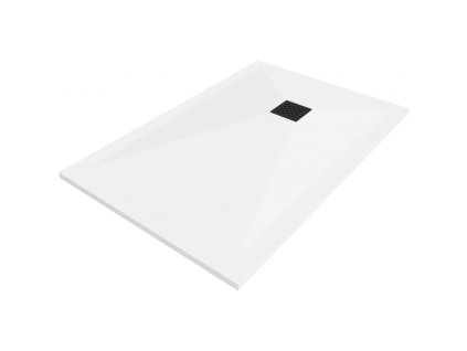 Kompozitná obdĺžniková sprchová vanička Mexen Stone+ 130 x 80 cm, biela, čierna mriežka - 44108013-B