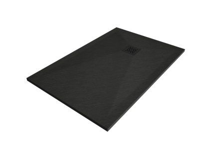 Kompozitná obdĺžniková sprchová vanička Mexen Stone+ 110 x 70 cm, čierna, čierna krycia doska - 44707011-B