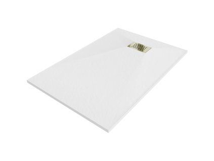 Obdĺžniková sprchová vanička Mexen Hugo SMC 130 x 70 cm, biela, zlatá mriežka - 42107013-G