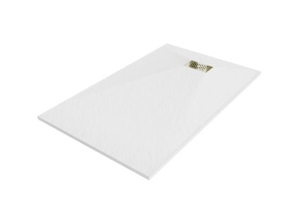 Obdĺžniková sprchová vanička Mexen Hugo SMC 150 x 80 cm, biela, zlatá mriežka - 42108015-G