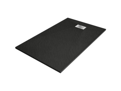 Obdĺžniková sprchová vanička Mexen Hugo SMC 150 x 90 cm, čierna, inoxová mriežka - 42709015-X