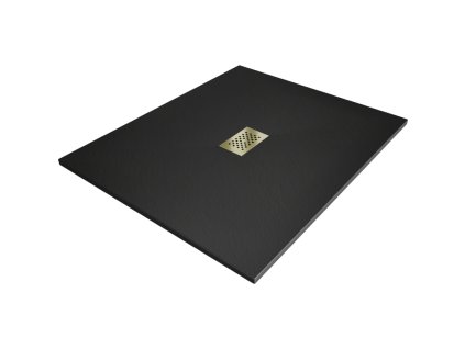 Obdĺžniková sprchová vanička Mexen Hugo SMC 110 x 100 cm, čierna, zlatá mriežka - 42701011-G