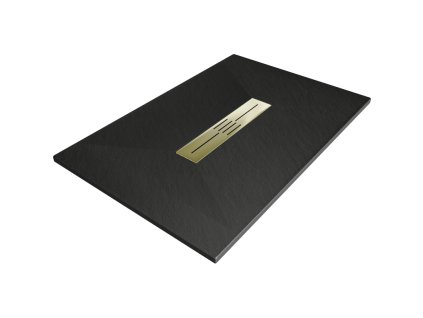 Mexen Toro obdĺžniková sprchová vanička SMC 130 x 80 cm, čierna, zlatá mriežka - 43708013-G