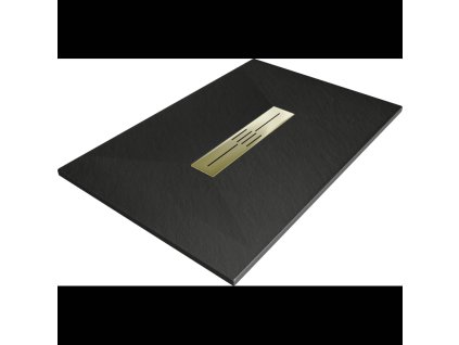 Mexen Toro obdĺžniková sprchová vanička SMC 110 x 90 cm, čierna, zlatá mriežka - 43709011-G