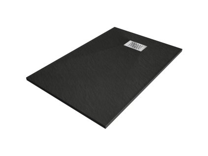 Obdĺžniková sprchová vanička Mexen Hugo SMC 110 x 90 cm, čierna, inoxová mriežka - 42709011-X