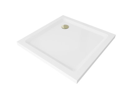 Mexen Flat sprchová vanička štvorcová slim 80 x 80 cm, biela, sifón zlatý - 40108080G