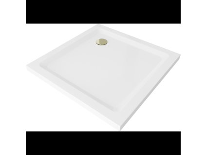 Mexen Flat sprchová vanička štvorcová slim 100 x 100 cm, biela, sifón zlatý - 40101010G
