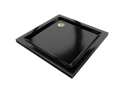 Mexen Flat sprchová vanička štvorcová slim 90 x 90 cm, čierna, sifón zlatý - 40709090G