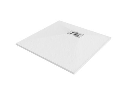 Mexen Hugo štvorcová sprchová vanička SMC 80 x 80 cm, biela, inoxová mriežka - 42108080-X