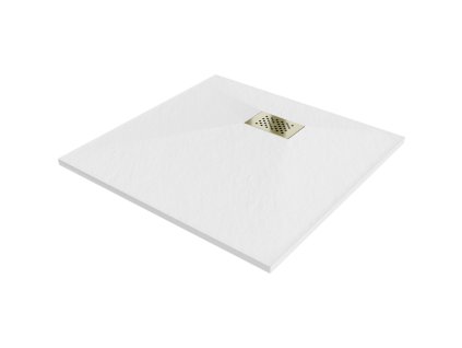 Mexen Hugo štvorcová sprchová vanička SMC 70 x 70 cm, biela, zlatá mriežka - 42107070-G