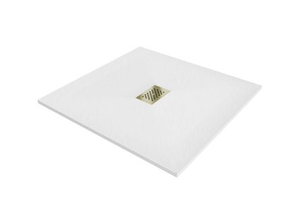 Mexen Hugo štvorcová sprchová vanička SMC 100 x 100 cm, biela, zlatá mriežka - 42101010-G