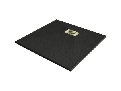 Mexen Hugo štvorcová sprchová vanička SMC 70 x 70 cm, čierna, zlatá mriežka - 42707070-G