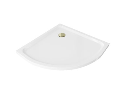 Mexen Flat sprchová vanička štvrťkruhová slim 90 x 90 cm, biela, sifón zlatý - 41109090G