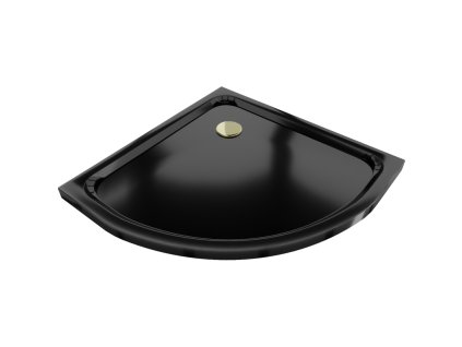 Mexen Flat sprchová vanička štvrťkruhová slim 70 x 70 cm, čierna, sifón zlatý - 41707070G