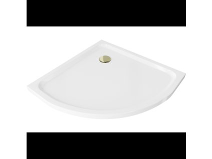 Mexen Flat sprchová vanička štvrťkruhová slim 100 x 100 cm, biela, sifón zlatý - 41101010G