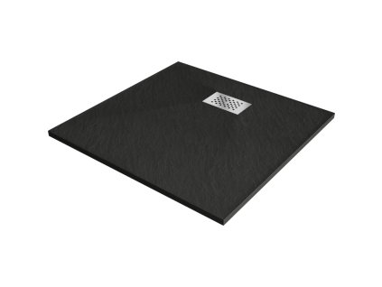 Mexen Hugo štvorcová sprchová vanička SMC 90 x 90 cm, čierna, inoxová mriežka - 42709090-X