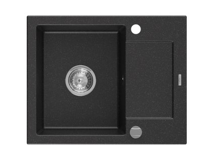 Mexen Enzo drez granitový 1-komorový s krátkym odkvapkávačom 576 x 465 mm, čierny/strieborná metalíza - 6506571005-73