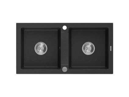 Mexen Mario drez granitový 2-komorový 820 x 436 mm, čierny/strieborná metalíza - 6504822000-73