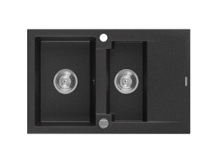 Mexen Gaspar drez granitový 1,5-komorový s krátkym odkvapkávačom 737 x 475 mm, čierny/strieborná metalíza - 6507731505-73