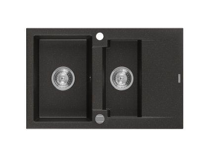 Mexen Gaspar drez granitový 1,5-komorový s krátkym odkvapkávačom 737 x 475 mm, čierny/zlatá metalíza - 6507731505-75