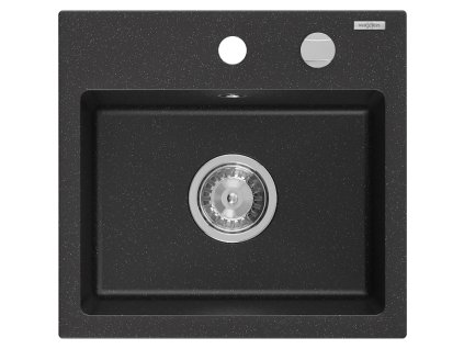 Mexen Milo drez granitový 1-komorový 435 x 410 mm, čierny/strieborná metalíza - 6505441000-73