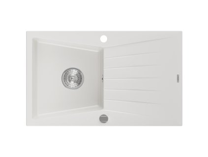 Granitový drez Mexen Cesar s 1 misou a odkapávačom 775 x 470 mm, biely, chrómový sifón - 6514771010-20