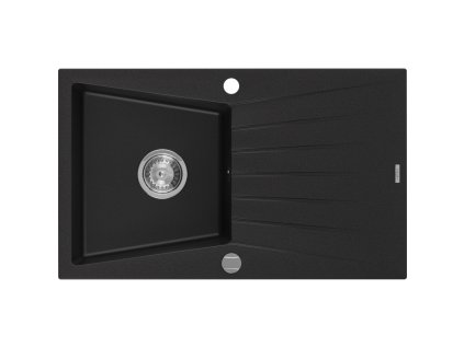 Granitový drez Mexen Cesar s 1 misou a odkapávačom 775 x 470 mm, čierny, chrómový sifón - 6514771010-77