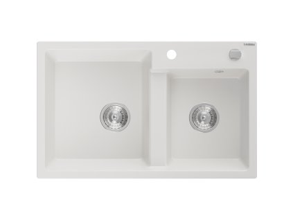 Mexen Tomas 2-komorový granitový drez 800 x 500 mm, biely, chrómový sifón - 6516802000-20