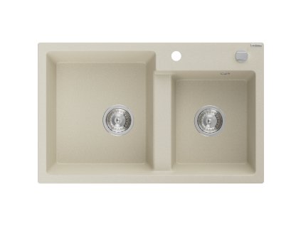 Mexen Tomas 2-komorový granitový drez 800 x 500 mm, béžový, chrómový sifón - 6516802000-69