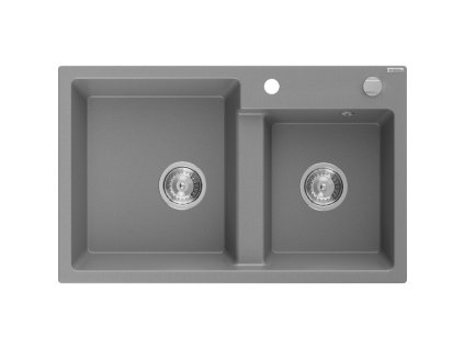 Mexen Tomas zlewozmywak granitowy 2-komorowy 800 x 500 mm, szary, syfon chrom - 6516802000-71