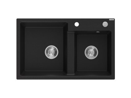 Mexen Tomas 2-komorový granitový drez 800 x 500 mm, čierny, chrómový sifón - 6516802000-77