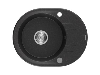 Granitový drez Mexen Kevin s 1 misou a odkapávačom 586 x 458 mm, čierna/strieborná metalíza, chrómový sifón - 6517581005-73