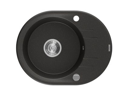 Granitový drez Mexen Kevin s 1 misou a odkapávačom 586 x 458 mm, čierna/zlatá metalíza, chrómový sifón - 6517581005-75